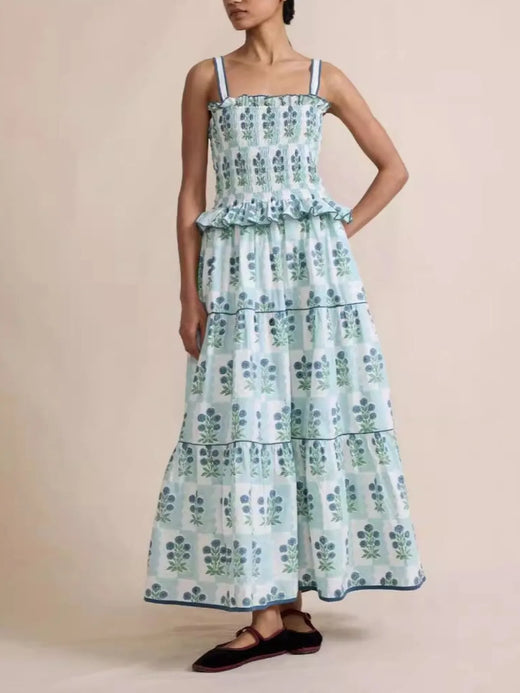 Smocked Ruffled Square Neck Maxi Dress - alternate view 6