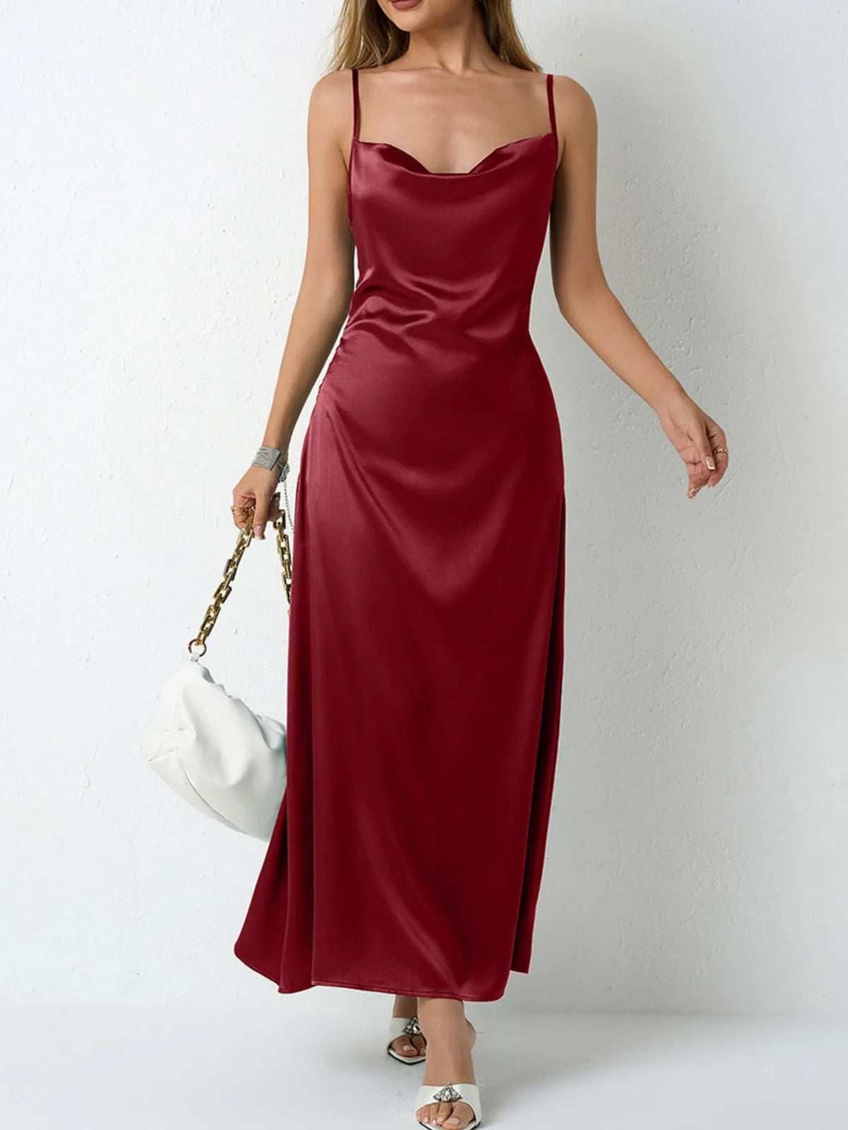 Satin Cowl Neck Cami Dress - alternate view 18