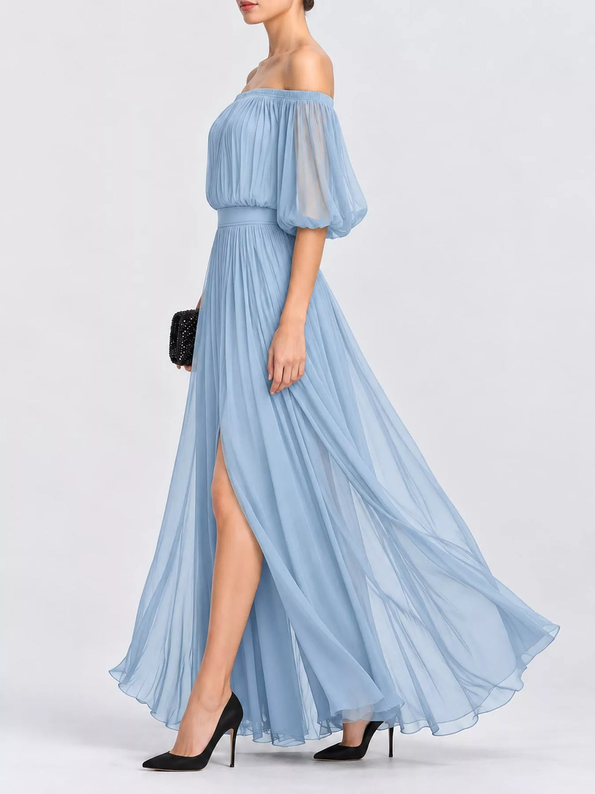 Full Size Off-Shoulder Ruched Chiffon Maxi Dress Plus Size - alternate view 12