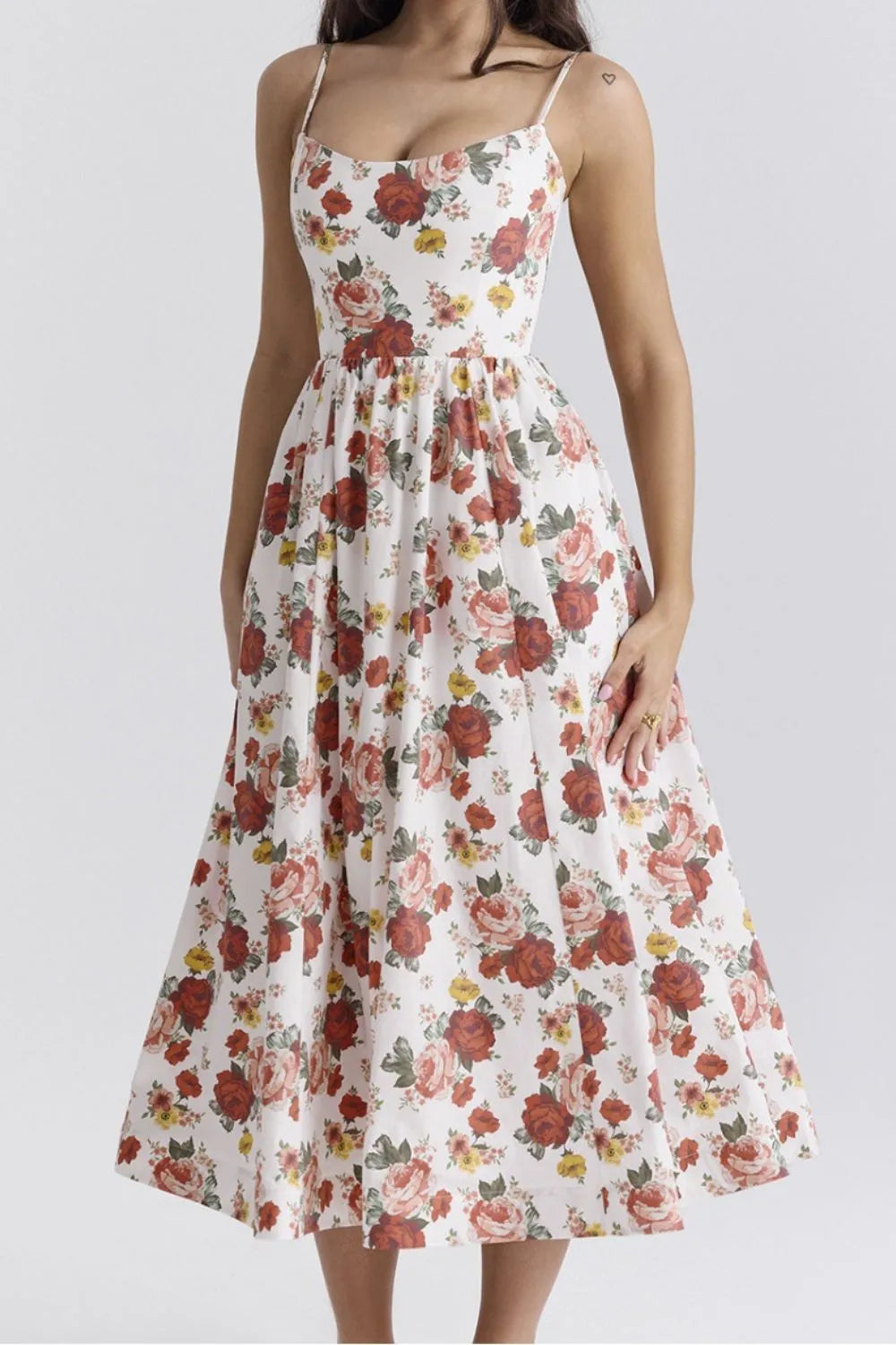Floral Print Spaghetti Strap Midi Dress - alternate view 4