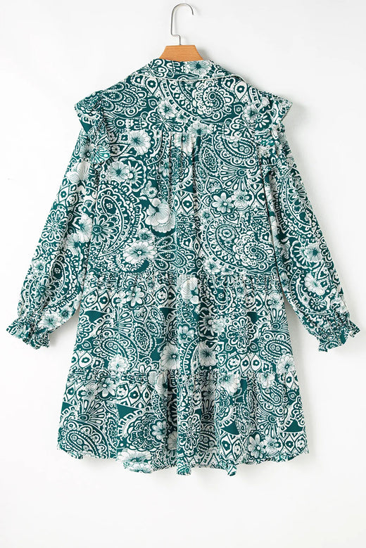 Plus Size Ruffled Printed Flounce Sleeve Dress - alternate view 3