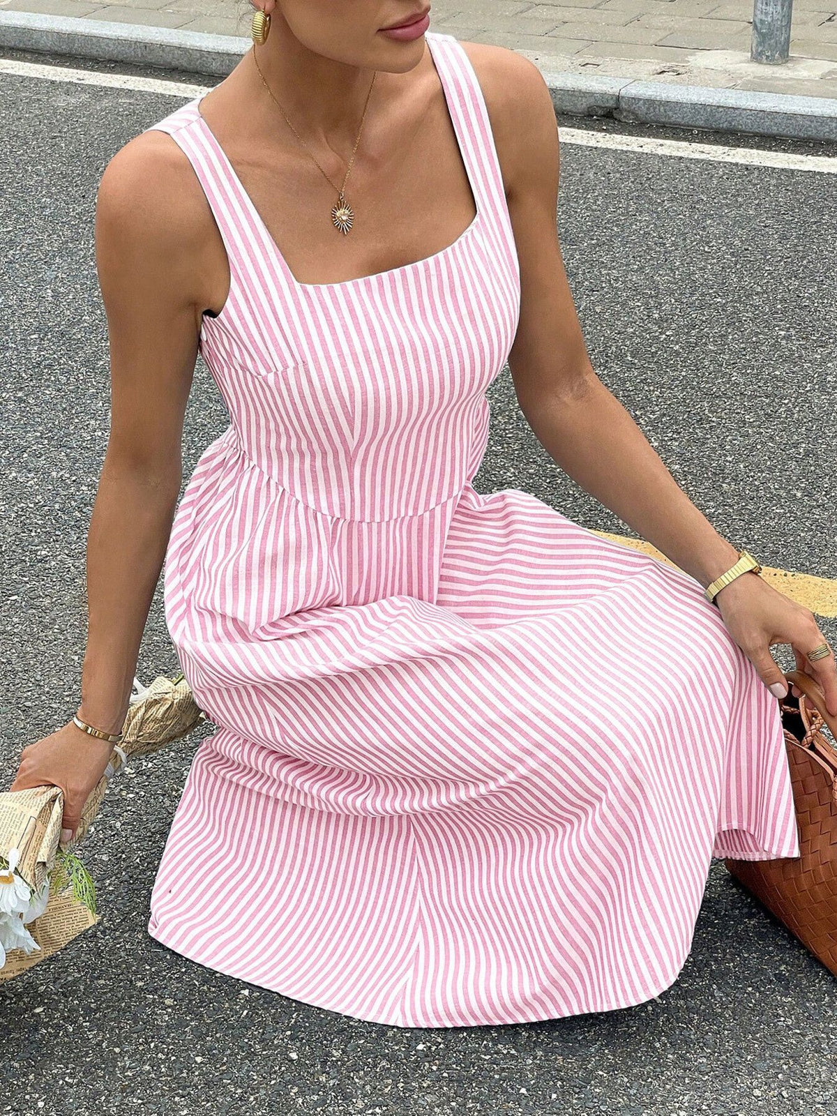Striped Square Neck Midi Dress - alternate view 5