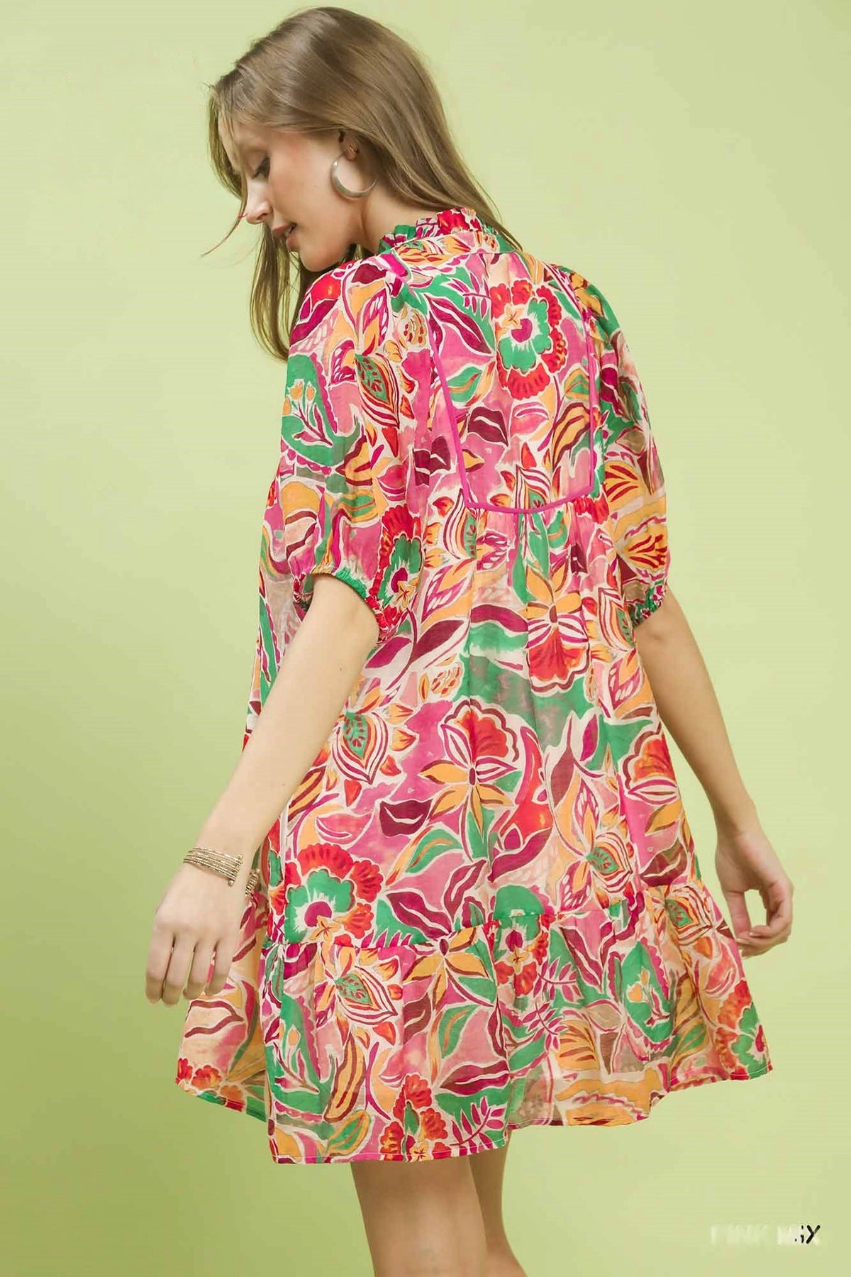 V-Neck Baby Doll Print Dress - alternate view 3