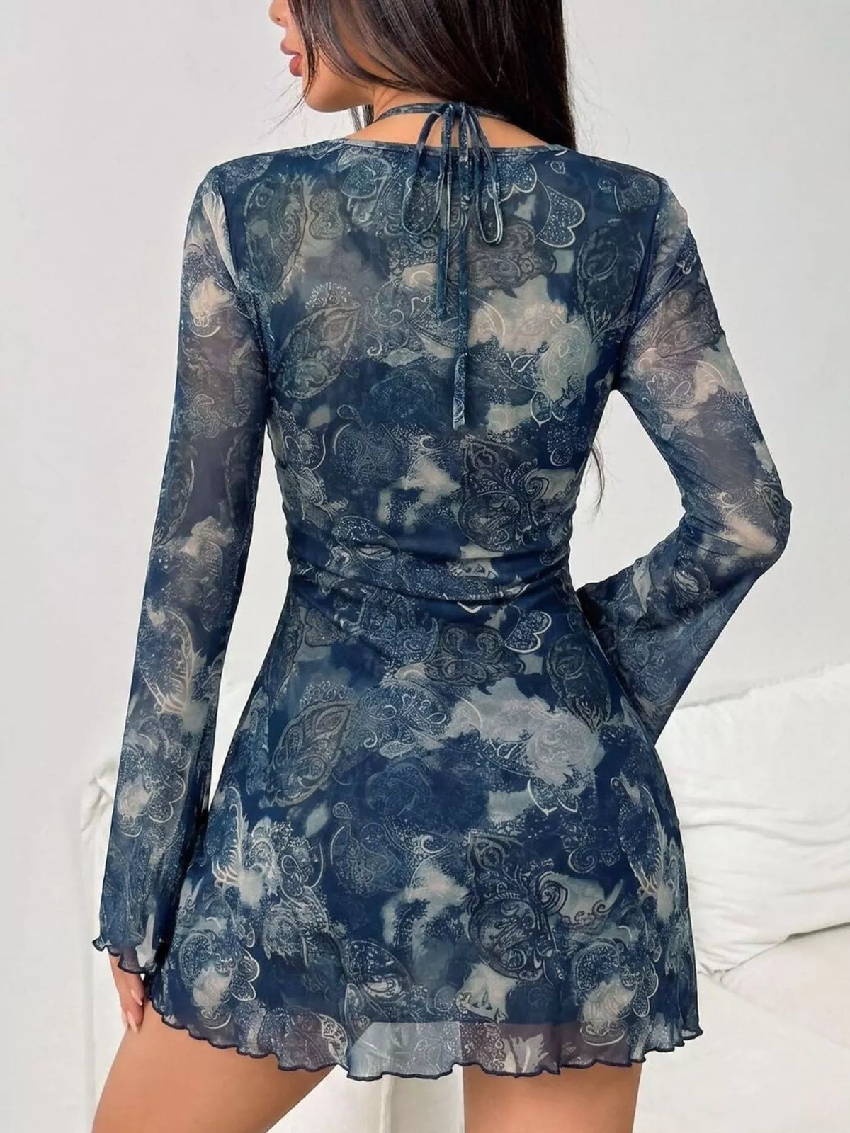 Mesh Long Sleeve Cutout Mini Dress - alternate view 4