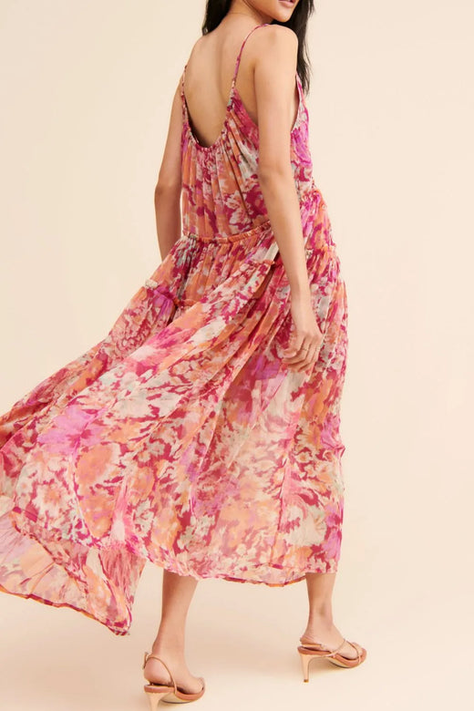 Frill Printed V-Neck Midi Dress - alternate view 2
