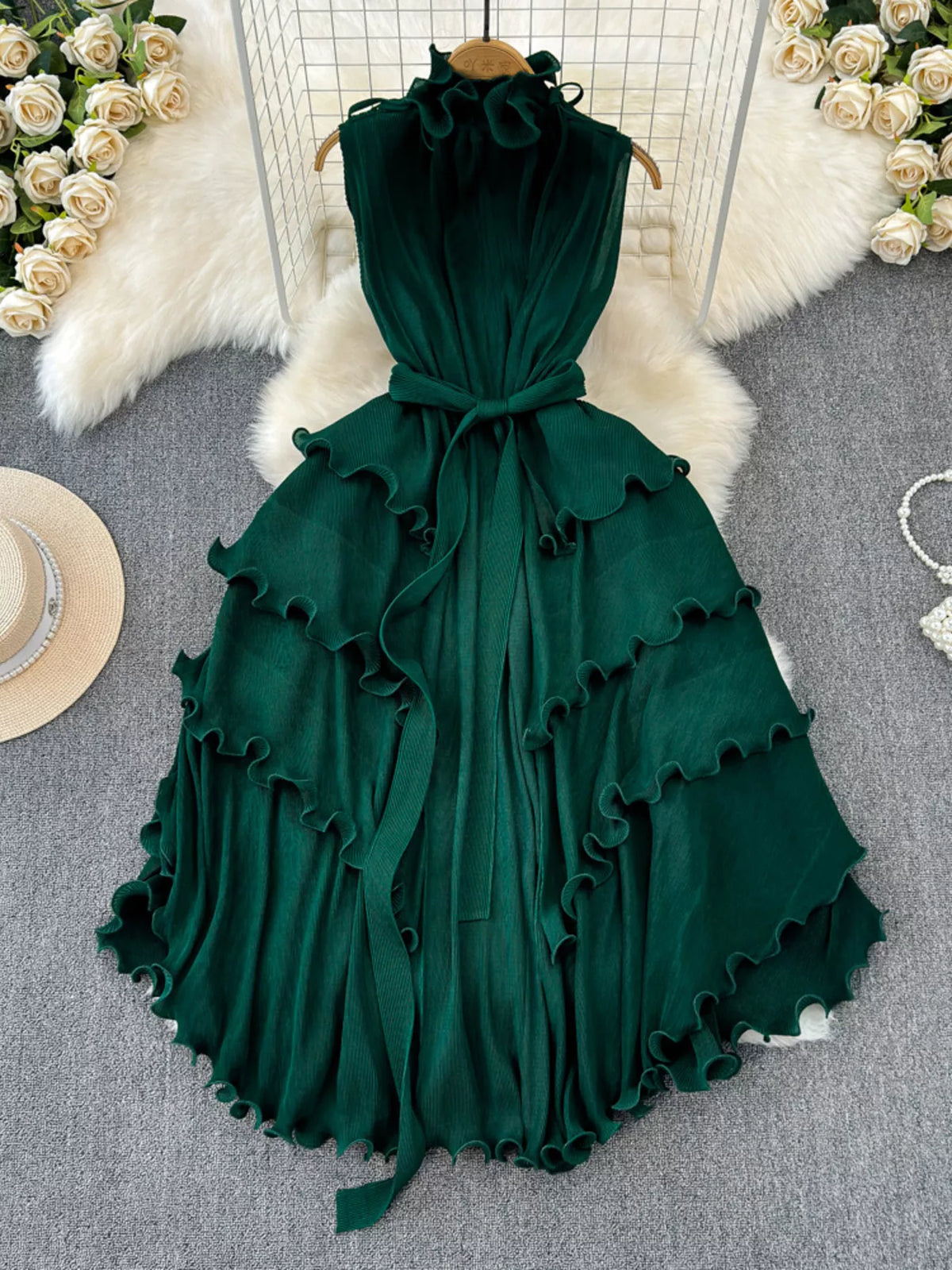 Ruffled Tiered Sleeveless Midi Dress - alternate view 12