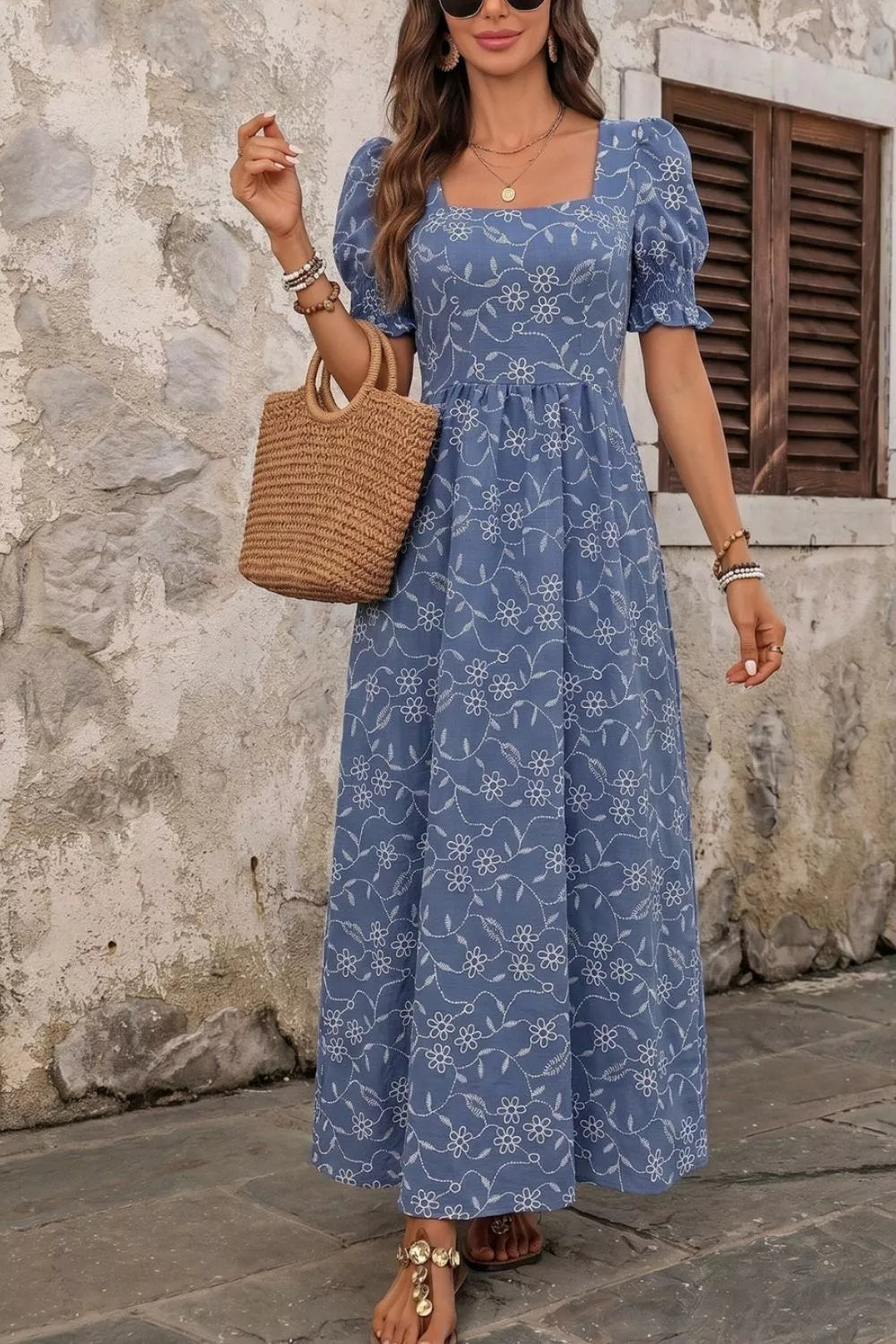 Square Neck Puff Sleeve Maxi Dress - alternate view 2