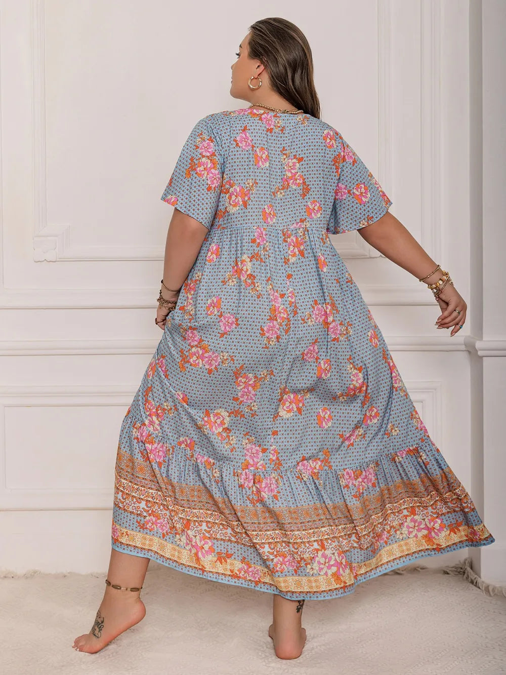 Printed Tie Neck Flutter Sleeve Maxi Dress - alternate view 5