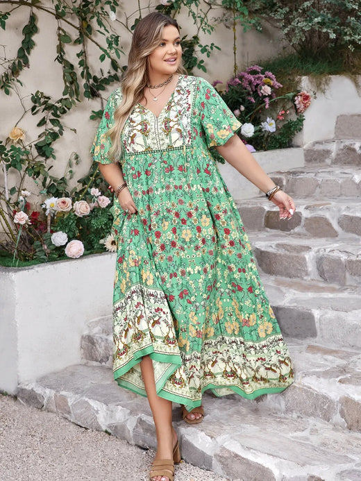 Floral Tie Neck Flutter Sleeve Maxi Dress - alternate view 2