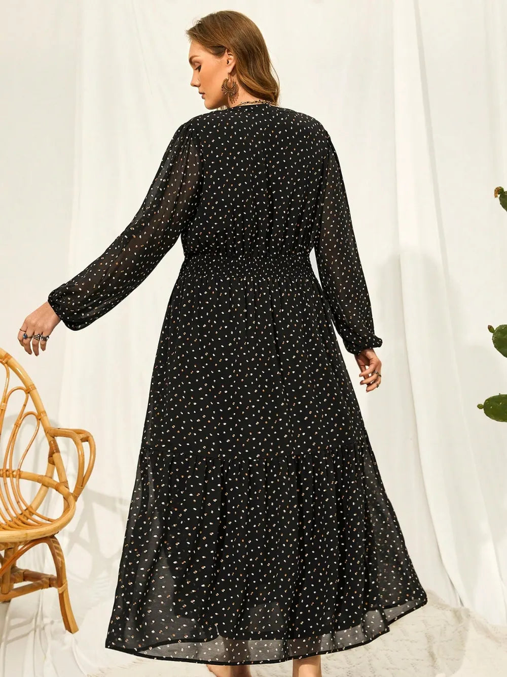 Embroidered Tassel Balloon Sleeve Dress - alternate view 2