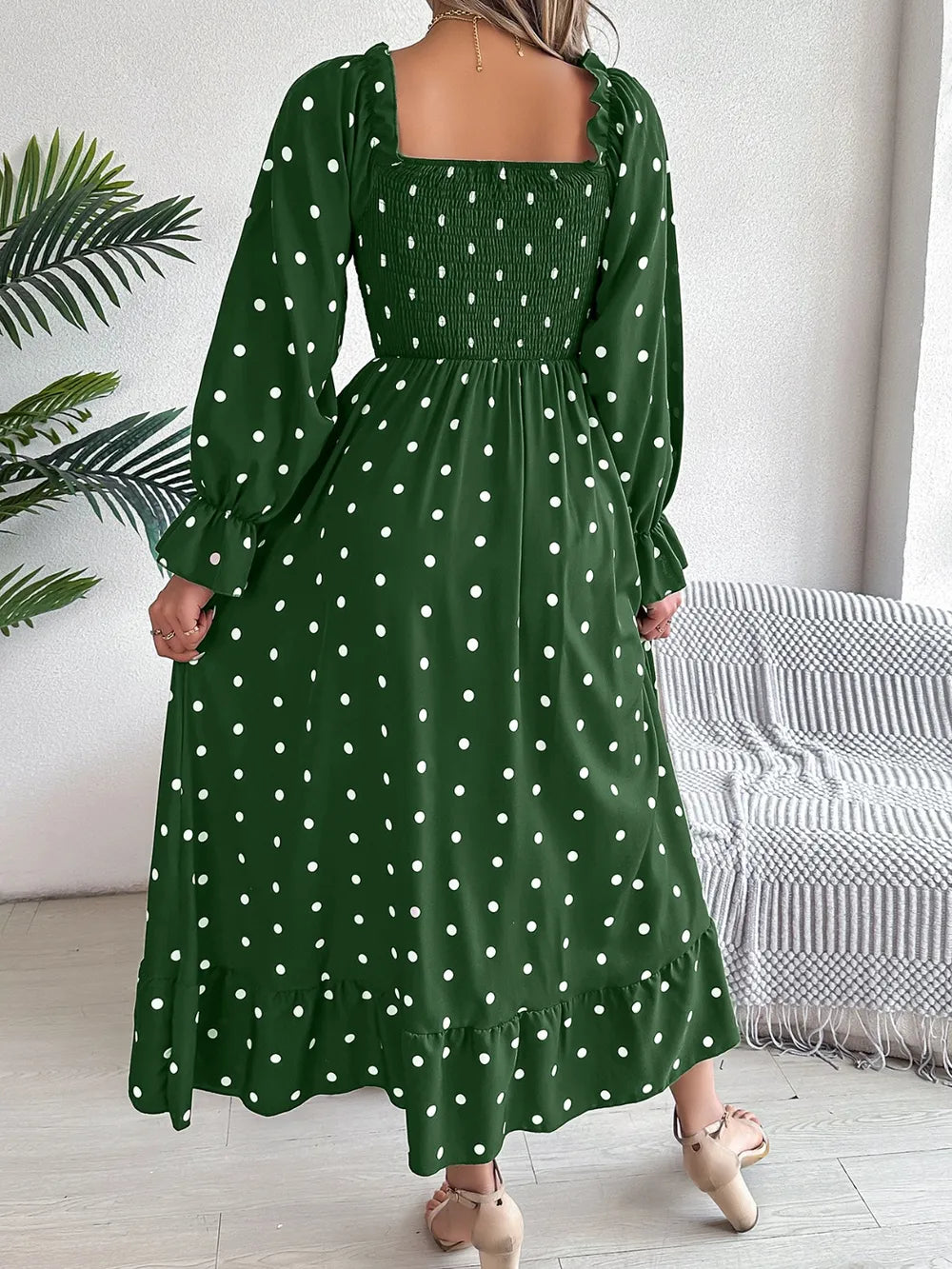 Polka Dot Flounce Sleeve Midi Dress - alternate view 6