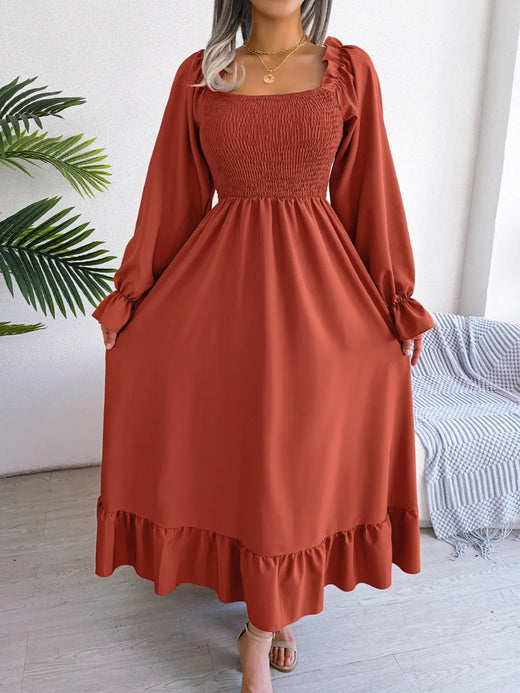 Smocked Square Neck Flounce Sleeve Dress - alternate view 3