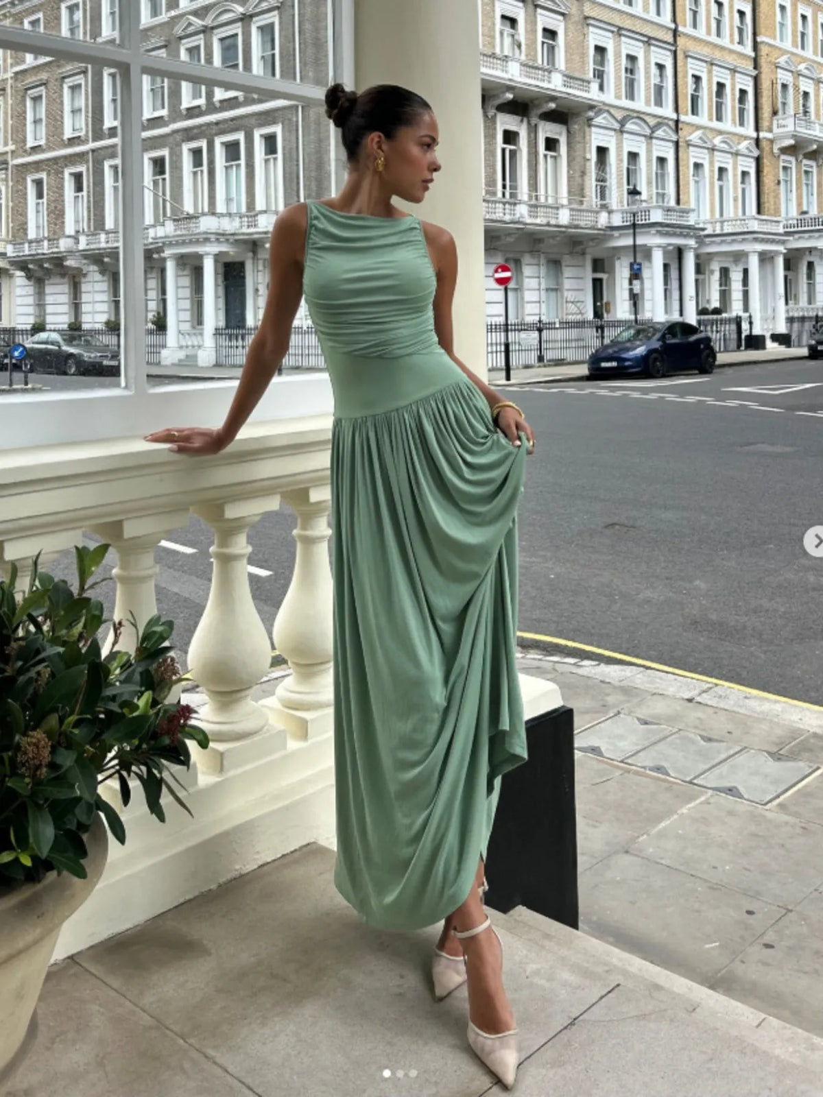 Ruched Sleeveless Maxi Dress