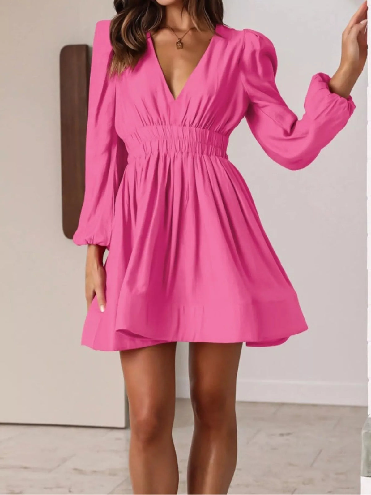 V-Neck Long Sleeve Mini Dress - alternate view 10