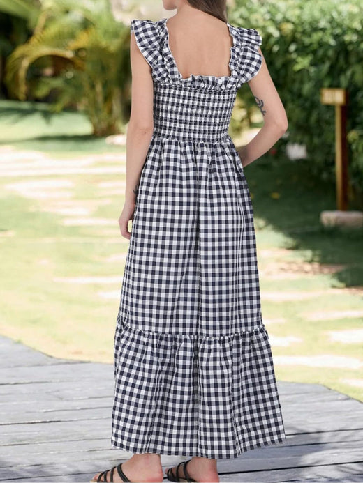 Ruffled Sleeveless Gingham Midi Dress - alternate view 4