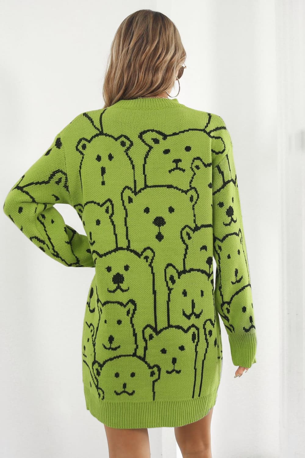 Bear Pattern Round Neck Sweater Dress - alternate view 9