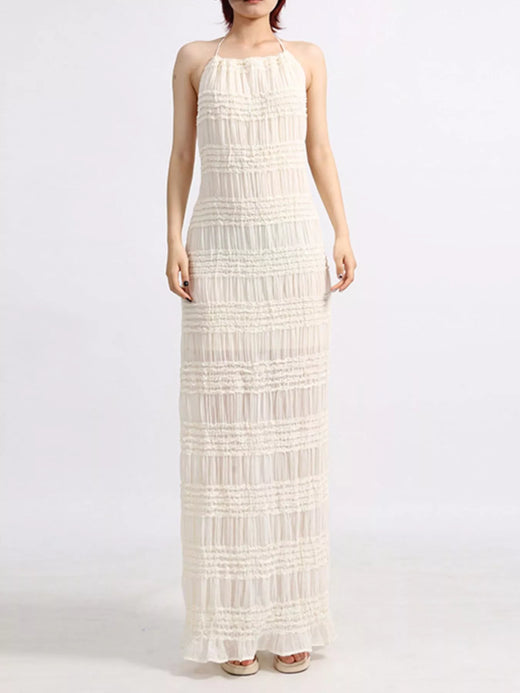 Backless Halter Neck Ruched Maxi Dress - alternate view 3