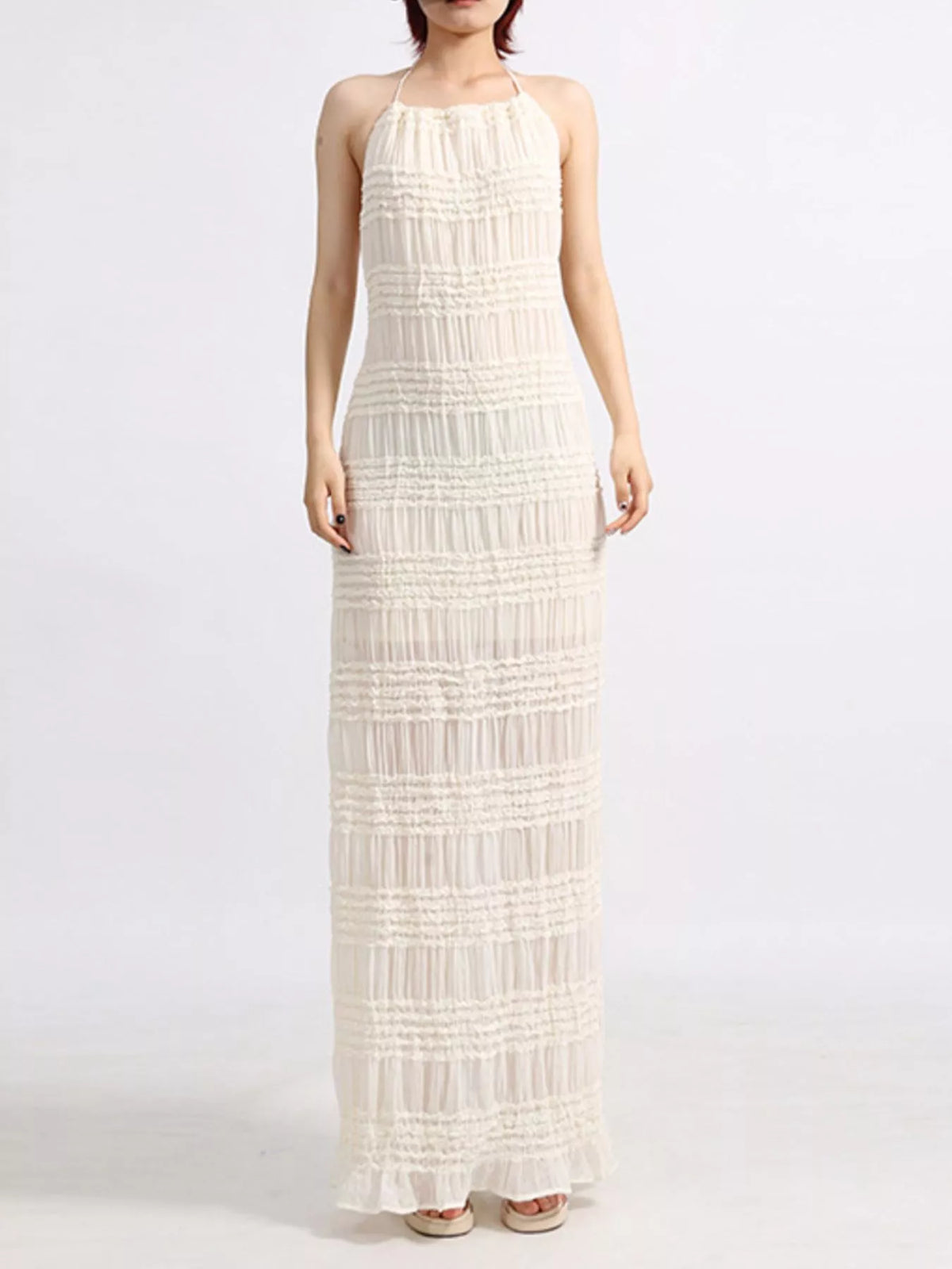 Backless Halter Neck Ruched Maxi Dress - alternate view 3
