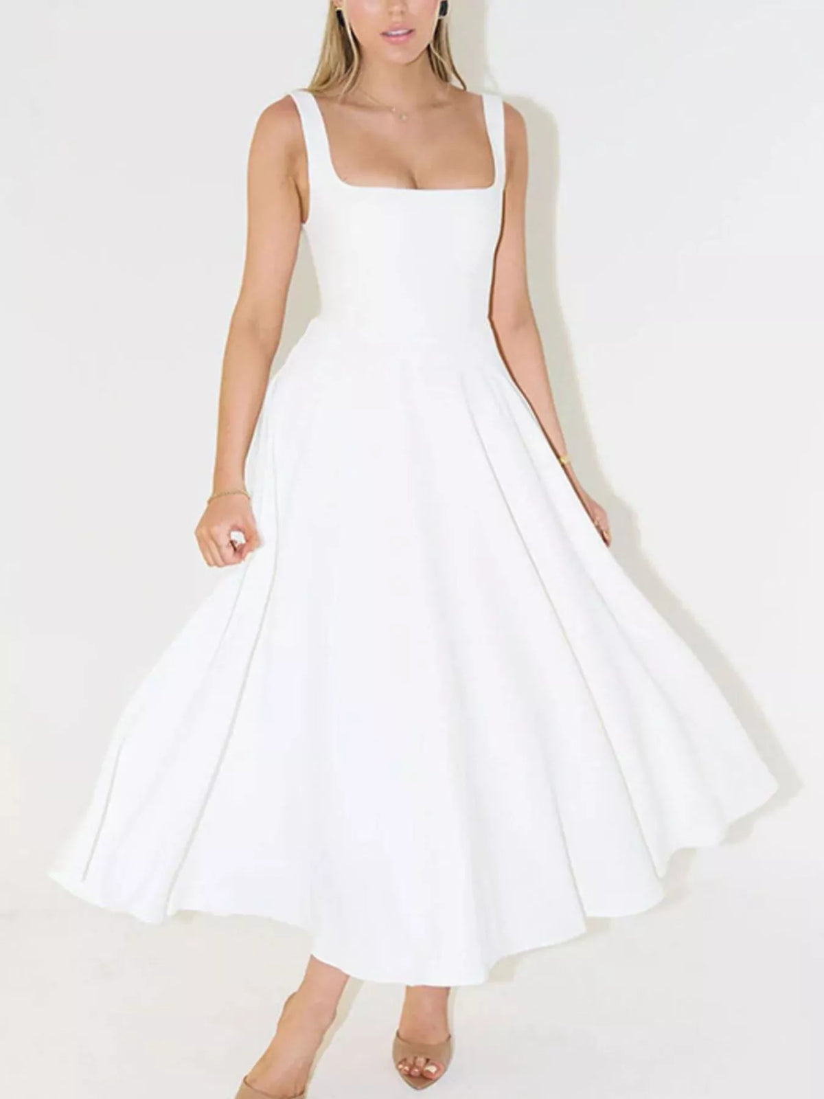 Square Neck Wide Strap A-Line Dress - alternate view 4