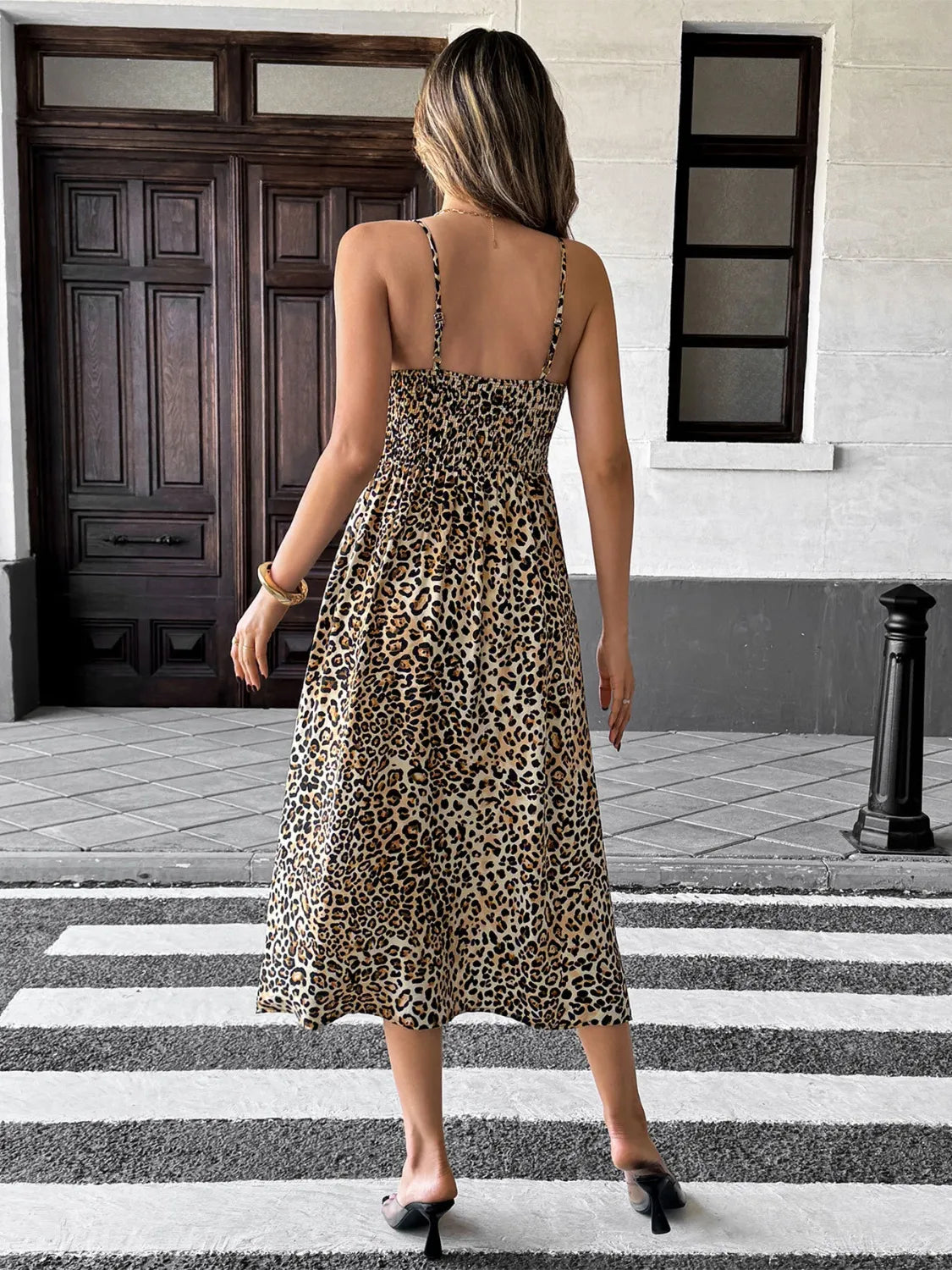 Smocked Leopard Midi Cami Dress - alternate view 6