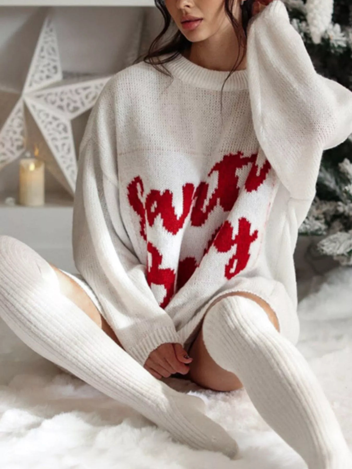 Christmas Letter Oversized Sweater Dress - alternate view 4