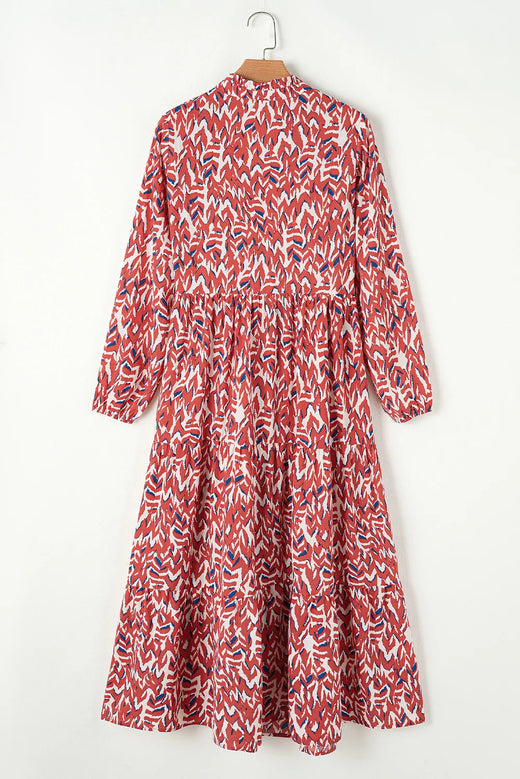 Printed Notched Long Sleeve Dress - alternate view 6