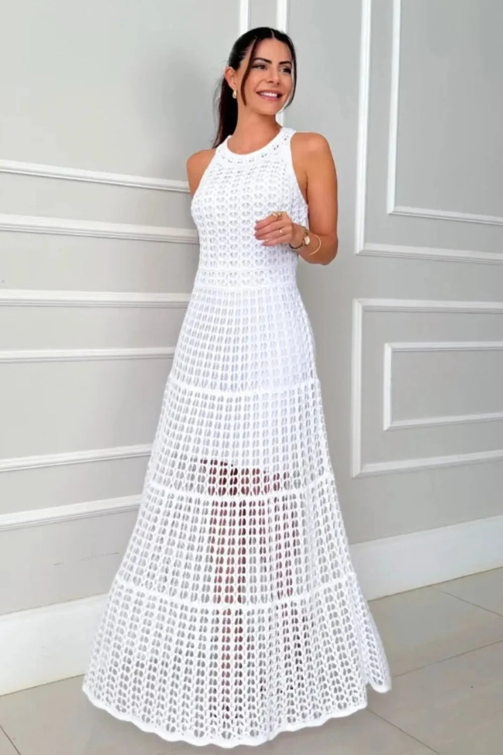 Hollowed-Out Sleeveless Maxi Dress - alternate view 7