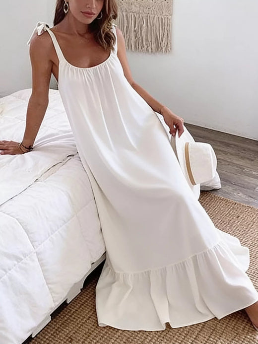 Sleeveless Tie Strap Flowy Maxi Dress - alternate view 3