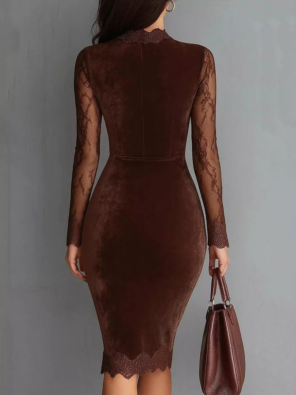 Long Sleeve Velvet Lace Bodycon Dress - alternate view 5
