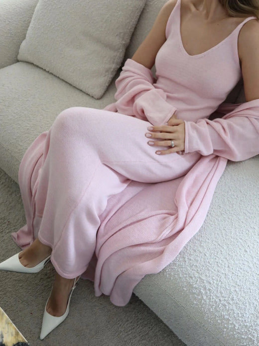 V-Neck Knit Dress and Cardigan Sweater Set - alternate view 4