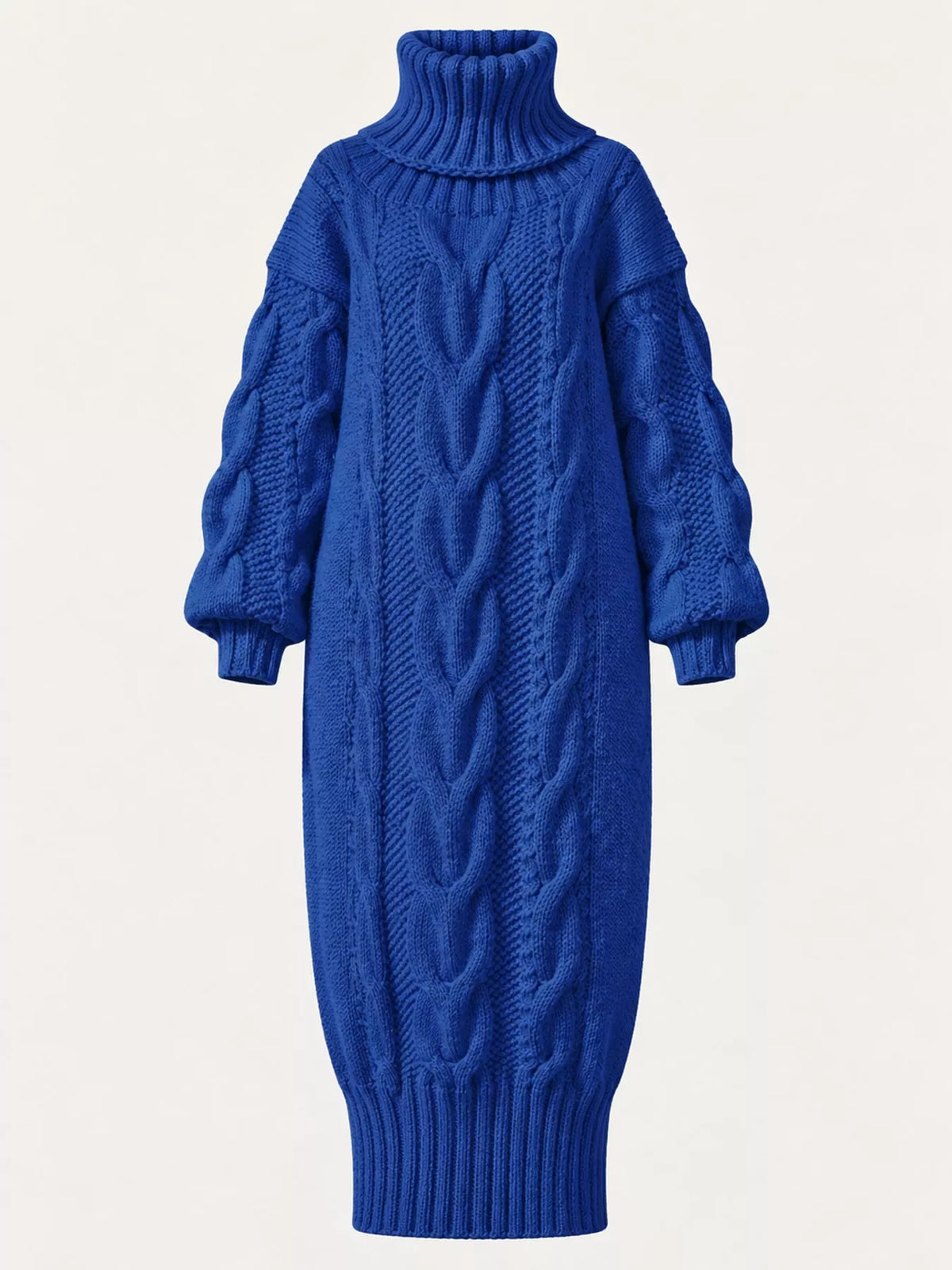 Full Size Oversized Chunky Cable Knit Turtleneck Sweater Dress Plus Size - alternate view 20