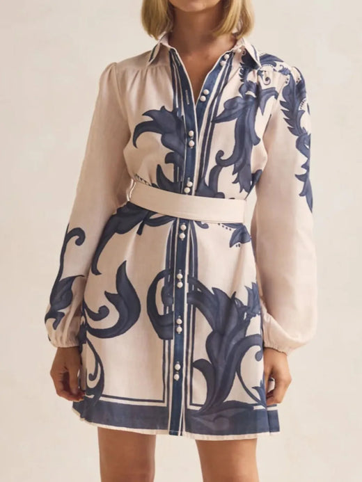 Printed Long Sleeve Shirt Dress - alternate view 6