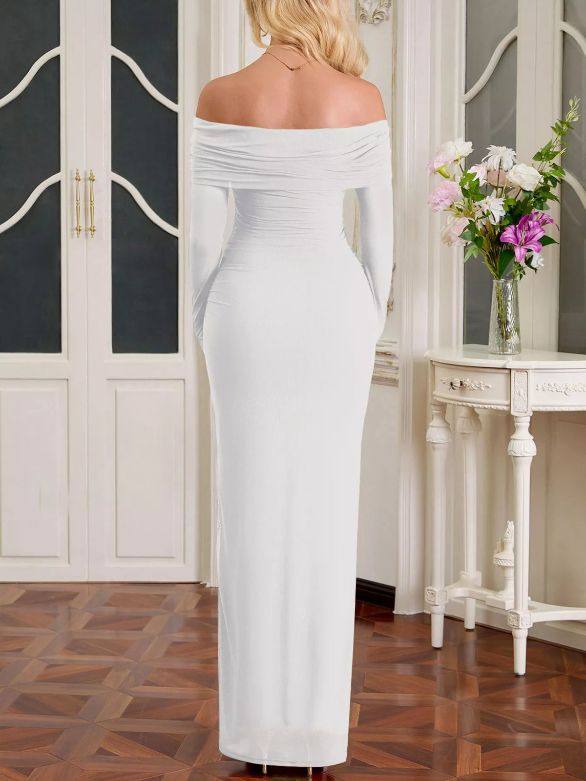 Off-Shoulder Ruched Maxi Dress - alternate view 23