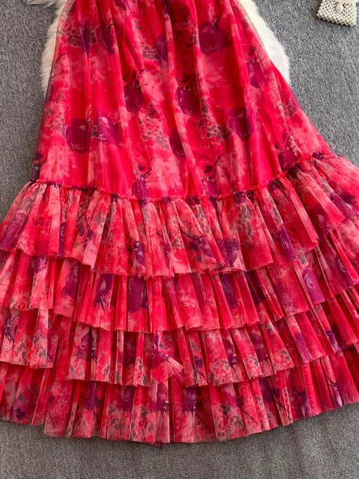 Floral Print Ruffled Layered Mesh Dress - alternate view 2