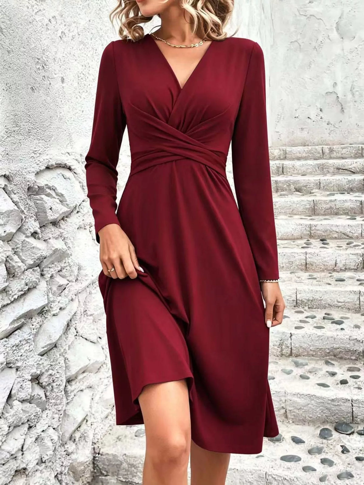 Full Size Ruched Front Midi Dress Plus Size - alternate view 17