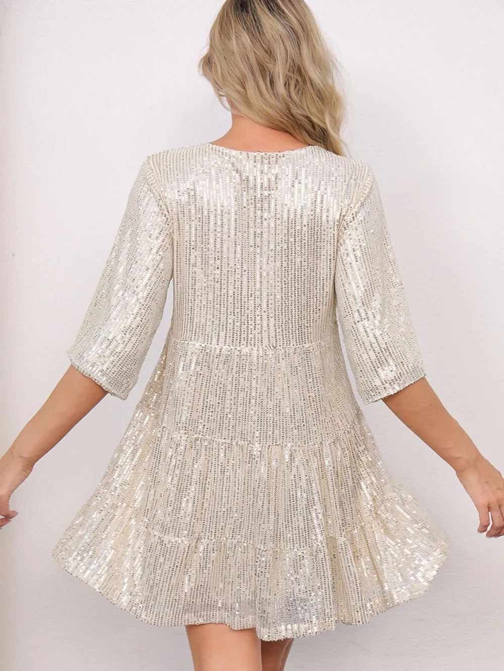 Sequin Round Neck Half Sleeve Mini Dress - alternate view 7