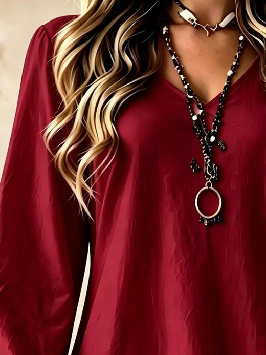 V-Neck Long Sleeve Ruffle Hem Lace Detail Dress - alternate view 4