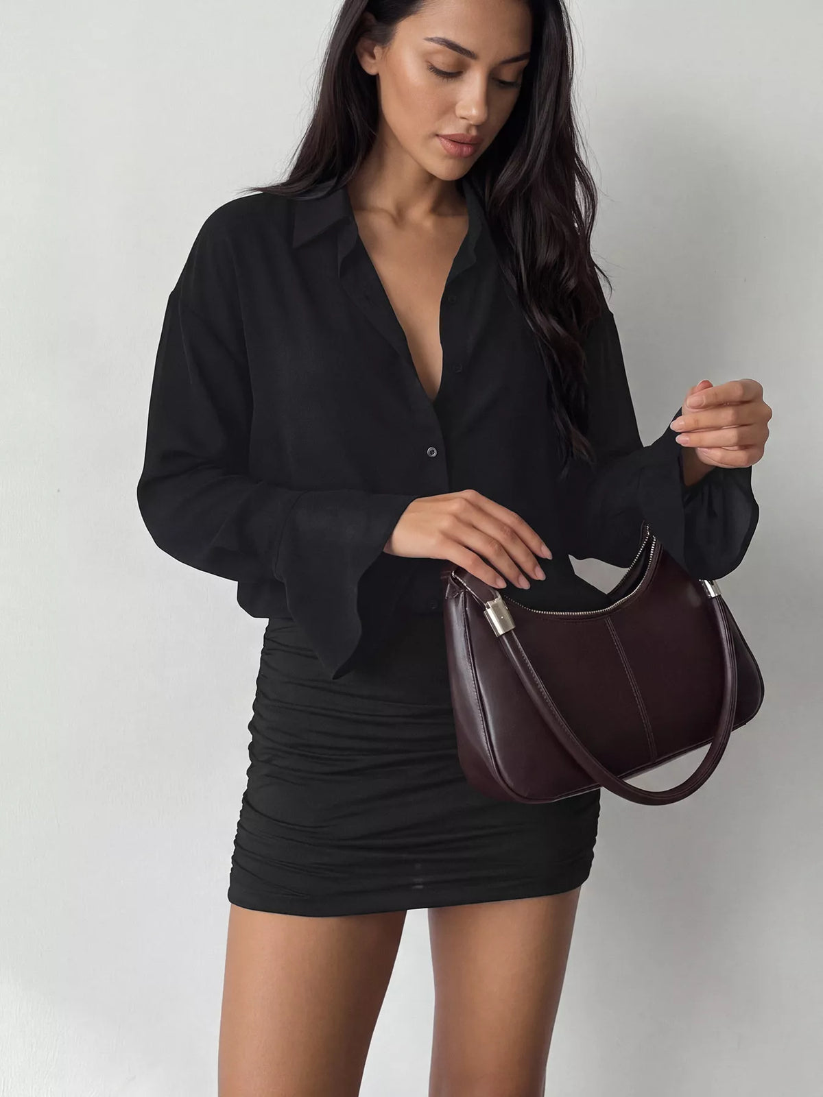 Button Front Flounce Sleeve Bodycon Shirt Dress - alternate view 5