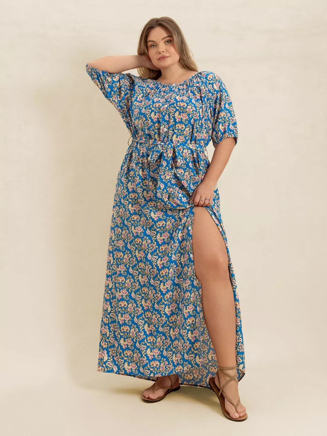 Floral Print Maxi Dress with Side Slit - alternate view 4