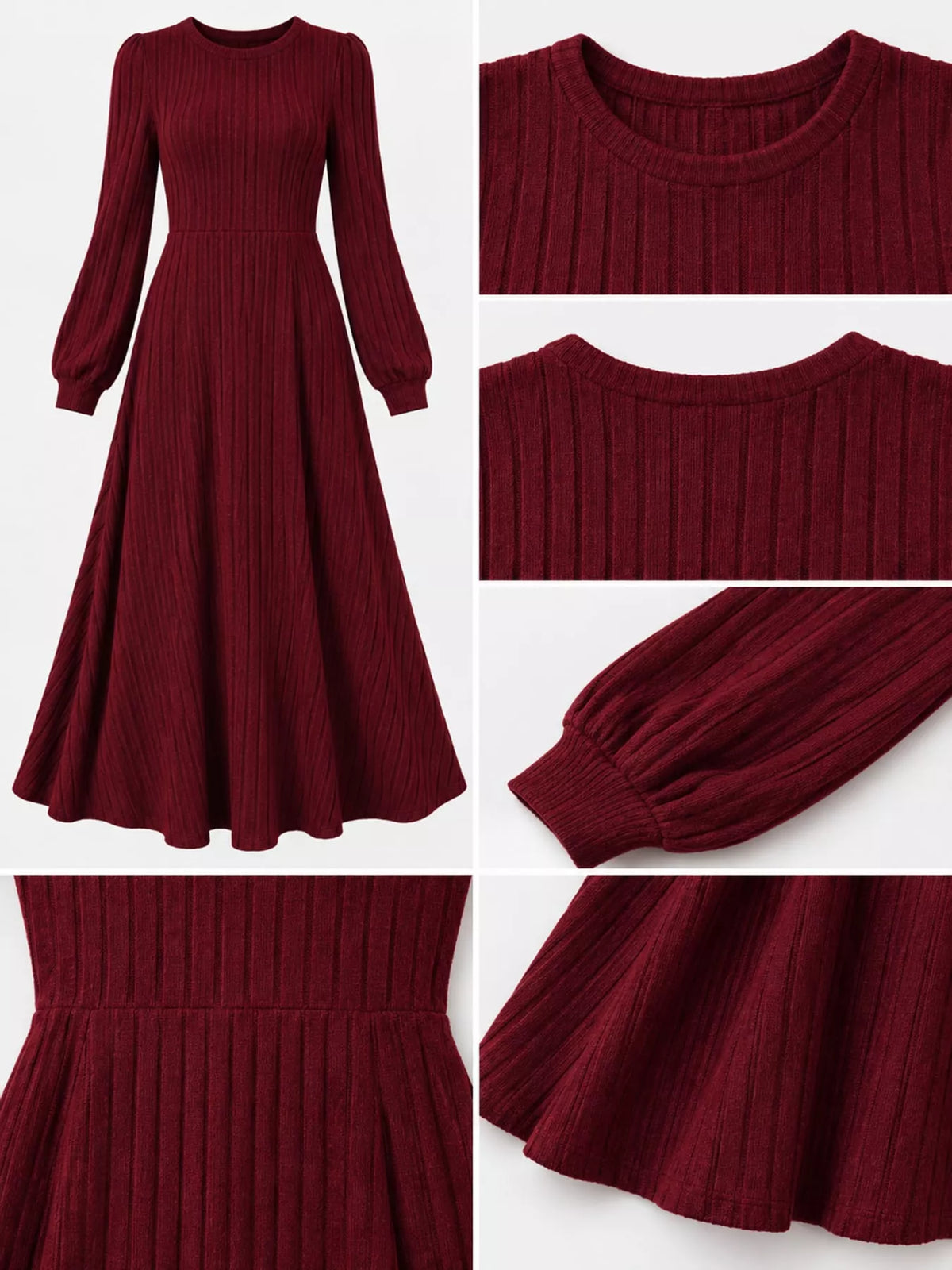 Ribbed Knit Long Sleeve A-Line Midi Dress - alternate view 15