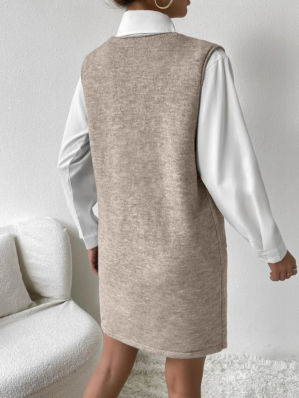 V-Neck Sleeveless Sweater Dress with Pockets - alternate view 2