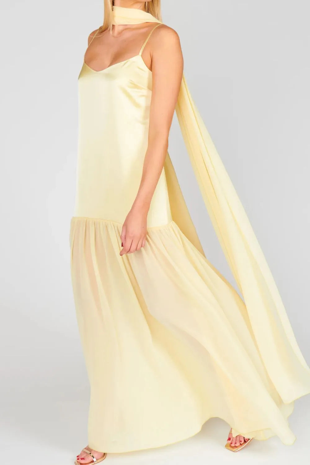 Adjustable Strap Maxi Cami Dress with Scarf - alternate view 19
