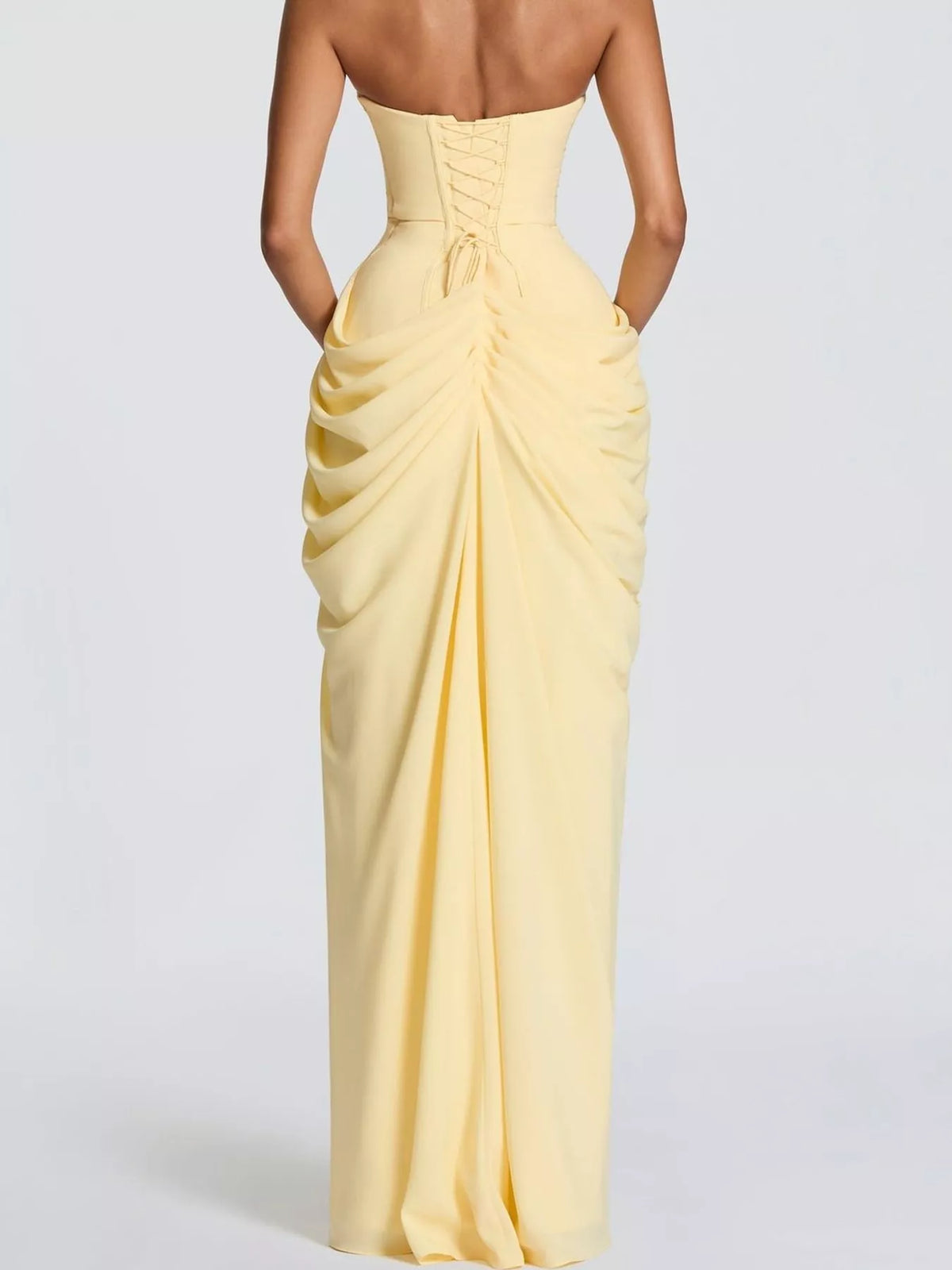 Elegant Strapless Ruched High-Slit Evening Dress - alternate view 8