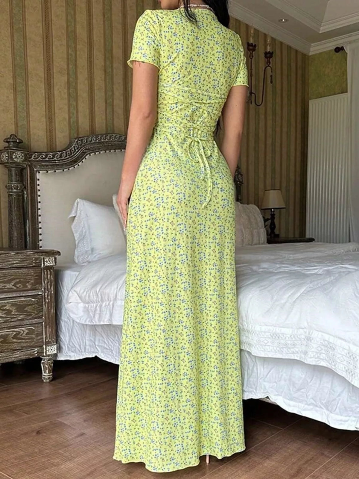 Floral Print Short Sleeve Maxi Dress - alternate view 12