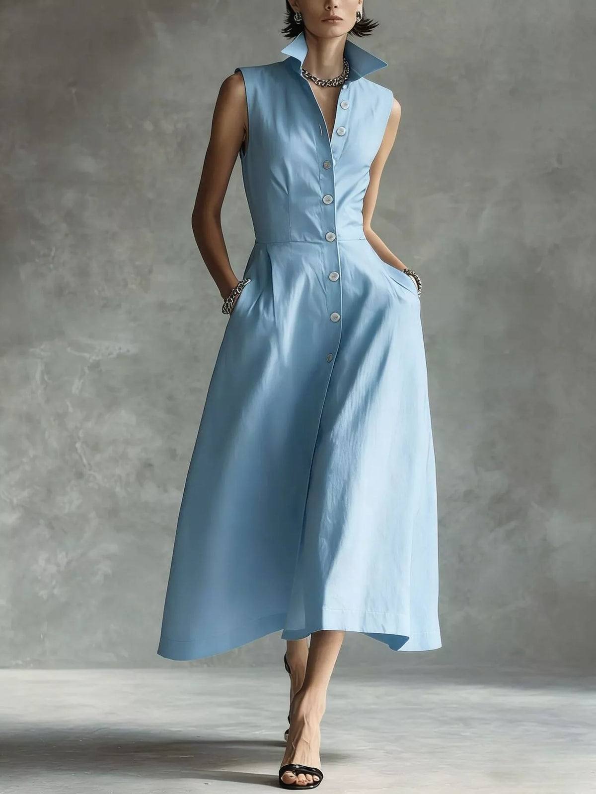 Sleeveless Button-Down Midi Shirt Dress - alternate view 11