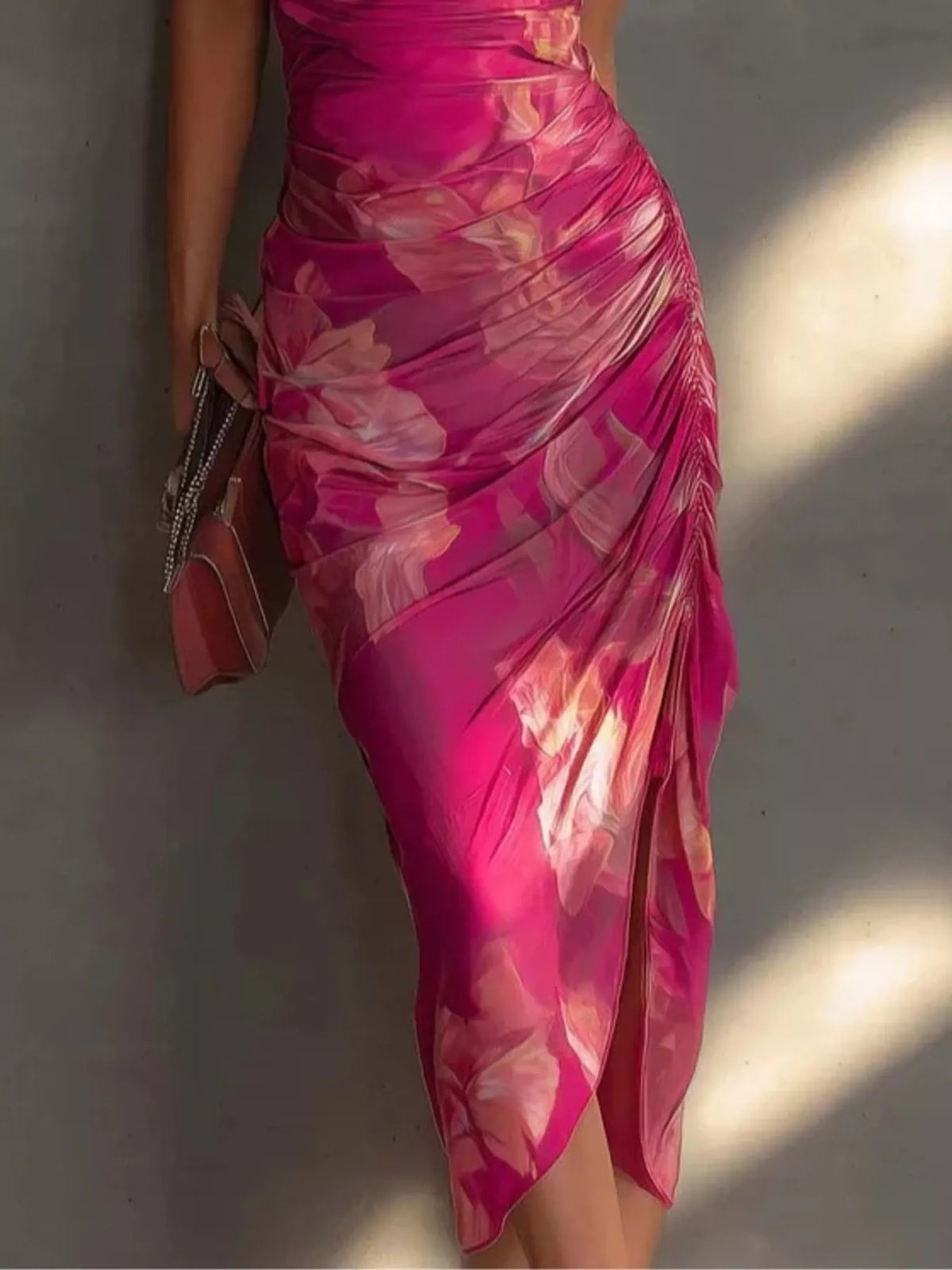 Floral Print Halter Neck Ruched Midi Dress - alternate view 3
