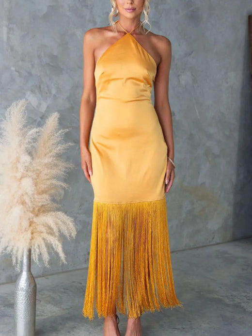 Fringe Halter Neck Sleeveless Dress - alternate view 5