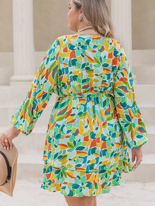 Printed Surplice Long Sleeve Mini Dress - alternate view 2