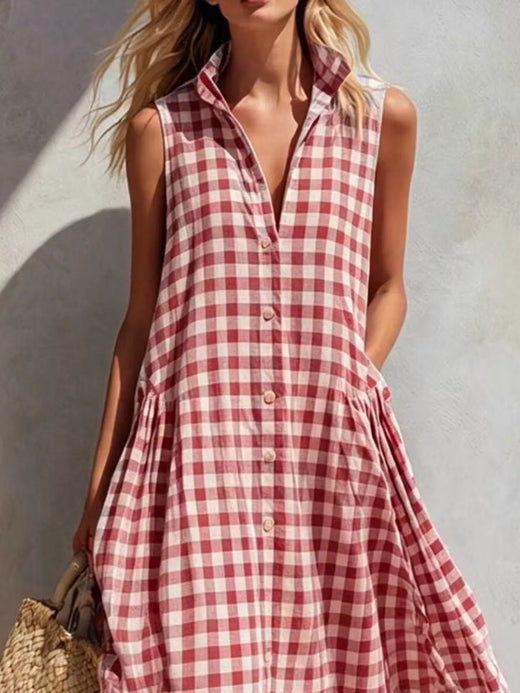 Full Size Sleeveless Gingham Button-Down Midi Dress Plus Size - alternate view 4