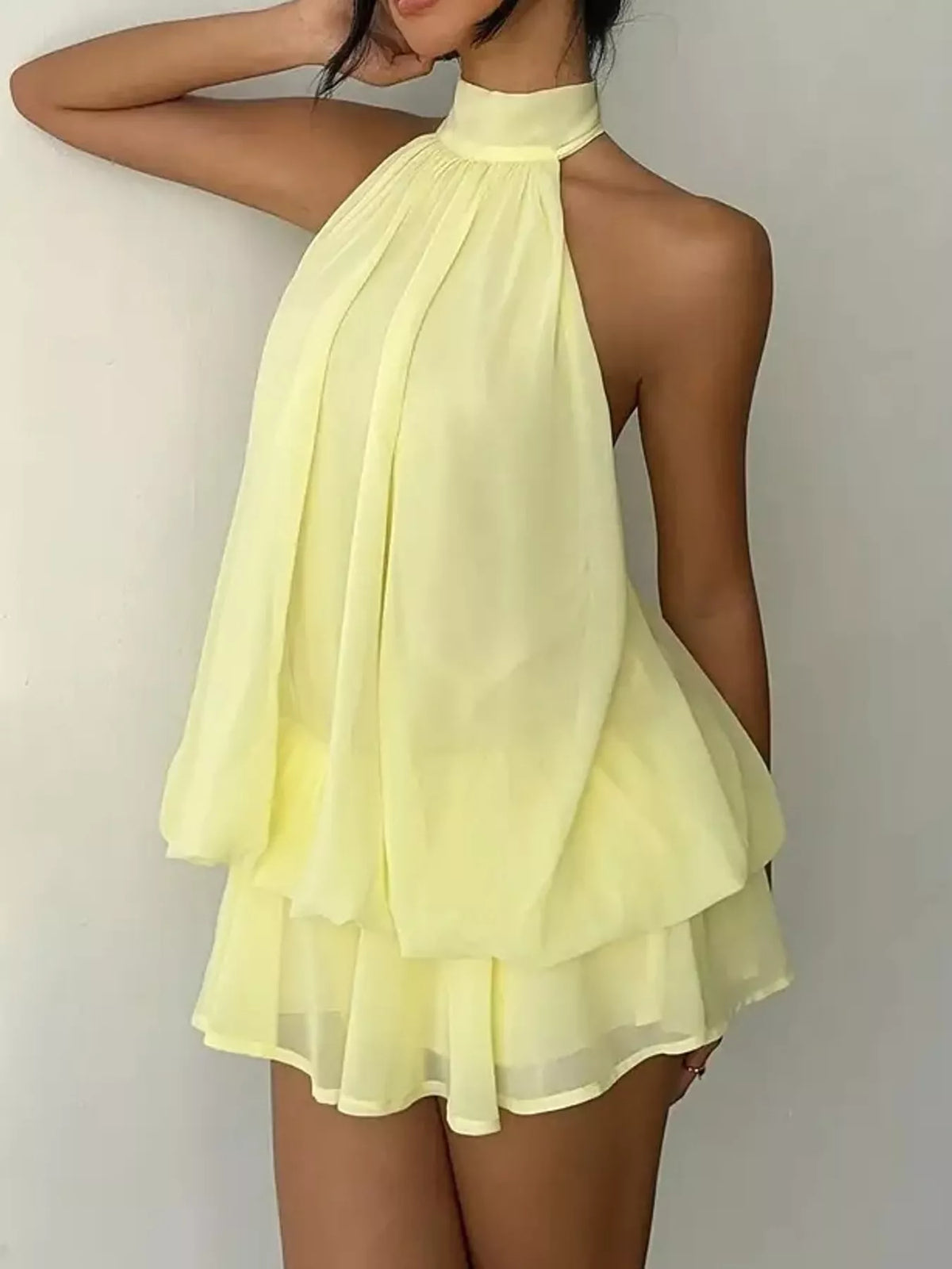 Halter Neck Ruched Mini Dress - alternate view 1